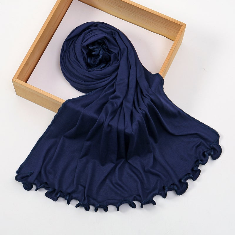 New Women's Ruffle Trim Long Scarf Solid Color Fashion Versatile Headscarf Shawl Mercerized Cotton - Image 2