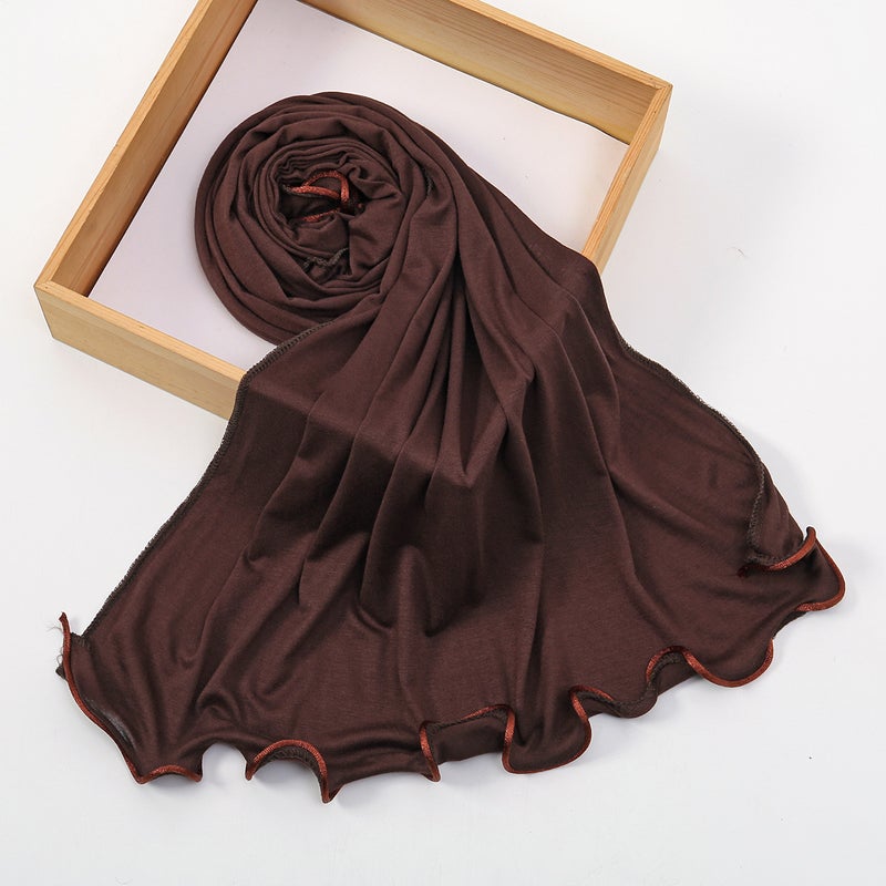 New Women's Ruffle Trim Long Scarf Solid Color Fashion Versatile Headscarf Shawl Mercerized Cotton - Image 5