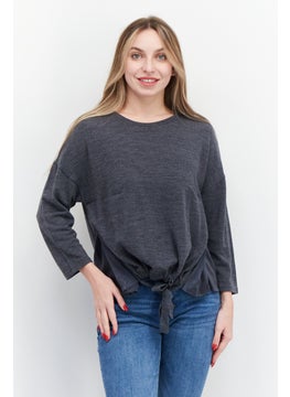 Couture Made For Vero Moda Women Round Neck Long Sleeves Plain Tops, Grey  - Image 1