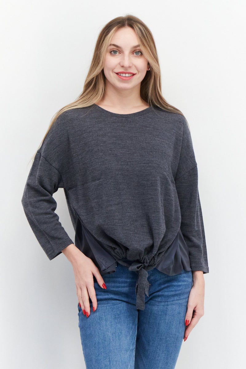 VERO MODA Couture Made For Vero Moda Women Round Neck Long Sleeve Plain Top, Grey - Image 1