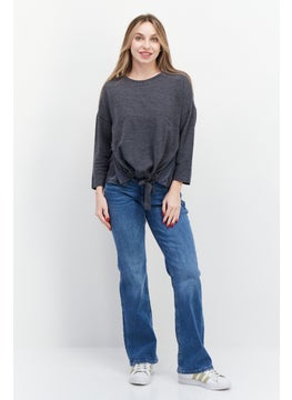 Couture Made For Vero Moda Women Round Neck Long Sleeves Plain Tops, Grey  - Image 4