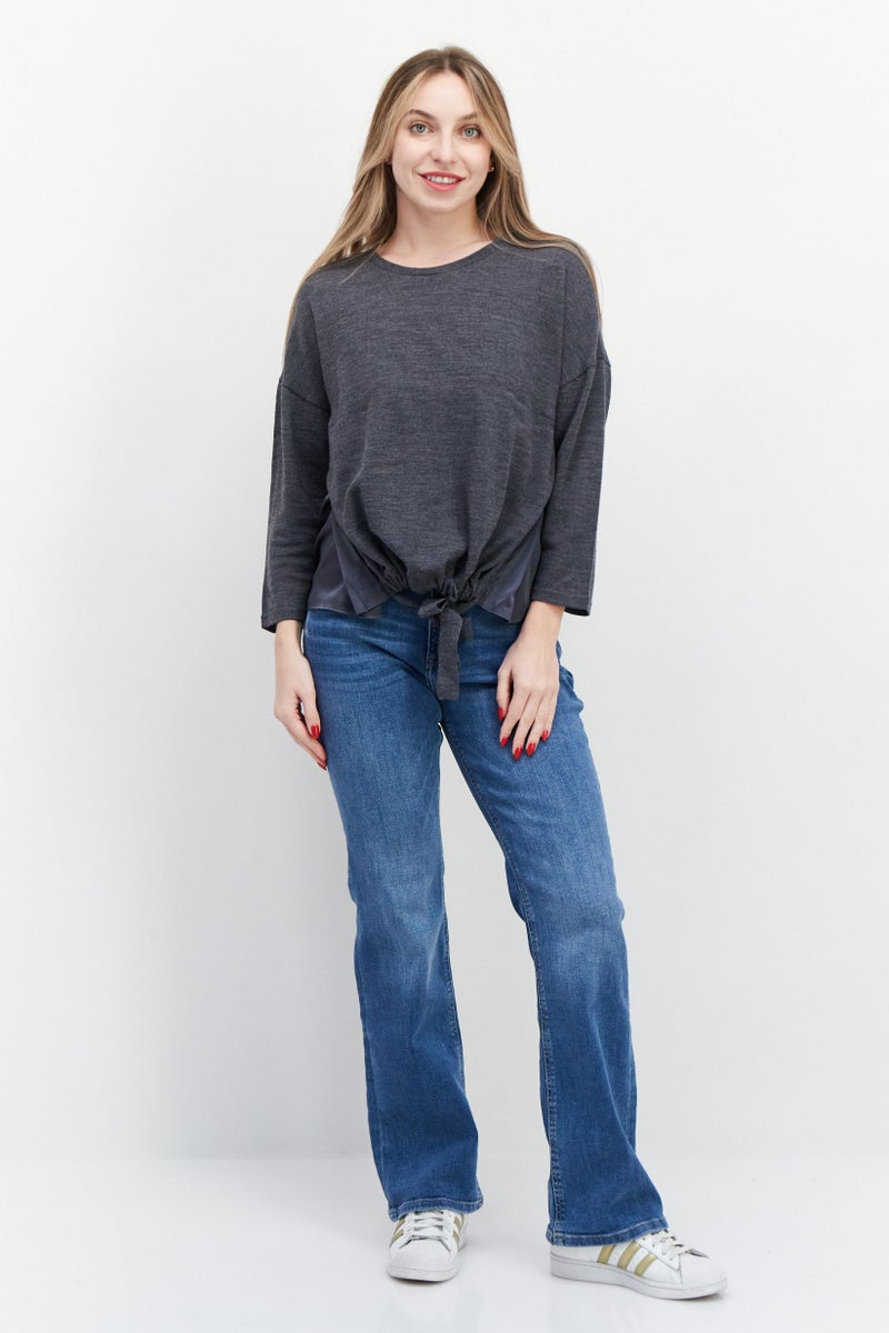 VERO MODA Couture Made For Vero Moda Women Round Neck Long Sleeve Plain Top, Grey - Image 4