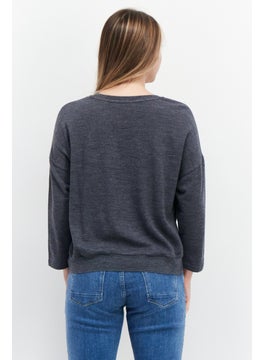 Couture Made For Vero Moda Women Round Neck Long Sleeves Plain Tops, Grey  - Image 3