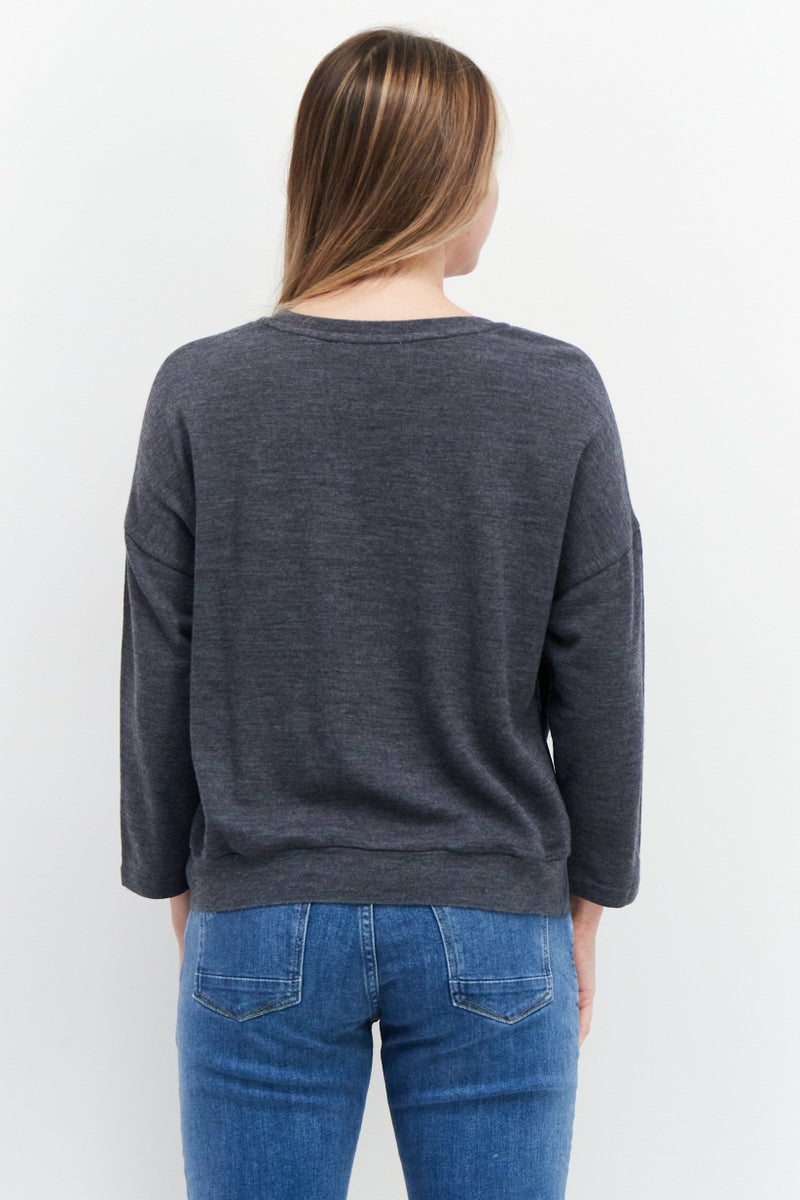 VERO MODA Couture Made For Vero Moda Women Round Neck Long Sleeve Plain Top, Grey - Image 3