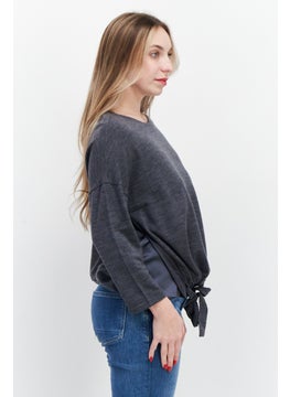 Couture Made For Vero Moda Women Round Neck Long Sleeves Plain Tops, Grey  - Image 2