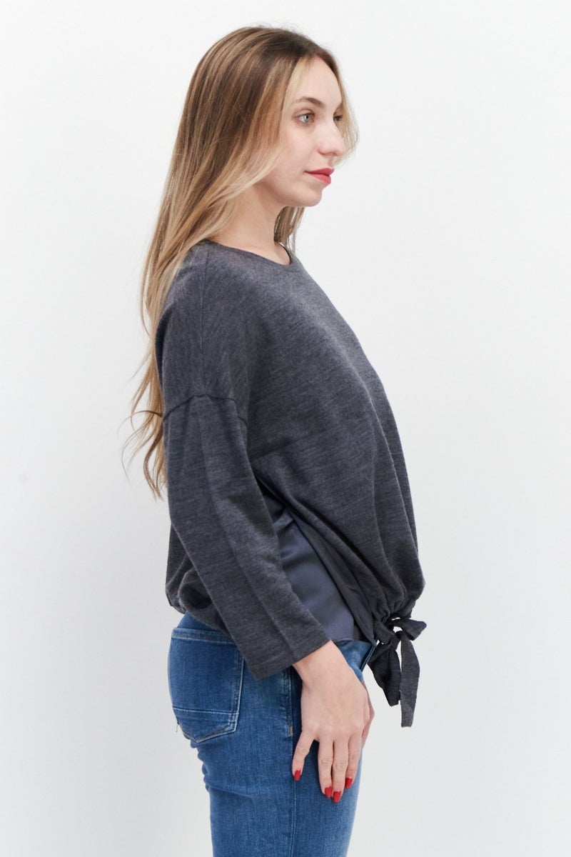 VERO MODA Couture Made For Vero Moda Women Round Neck Long Sleeve Plain Top, Grey - Image 2