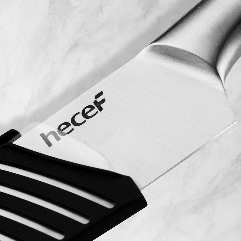 hecef Silver Kitchen knife set of 5, Satin Finish Blade with Hollow Handle, includes 8" Chef, 8" Bread, 8" Santoku, 5" Utility and 3.5" paring knife - Image 5