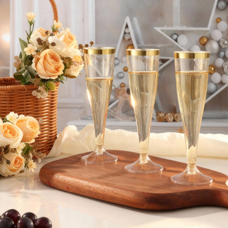 Bestluck 100 Pack Champagne Flutes Plastic, 4.5 oz Gold Glitter Plastic Disposable Stemware with Gold Rim, Disposable Champagne Flutes for Party, Mimosa Bar, Wedding, Anniversary and Graduation - Image 2