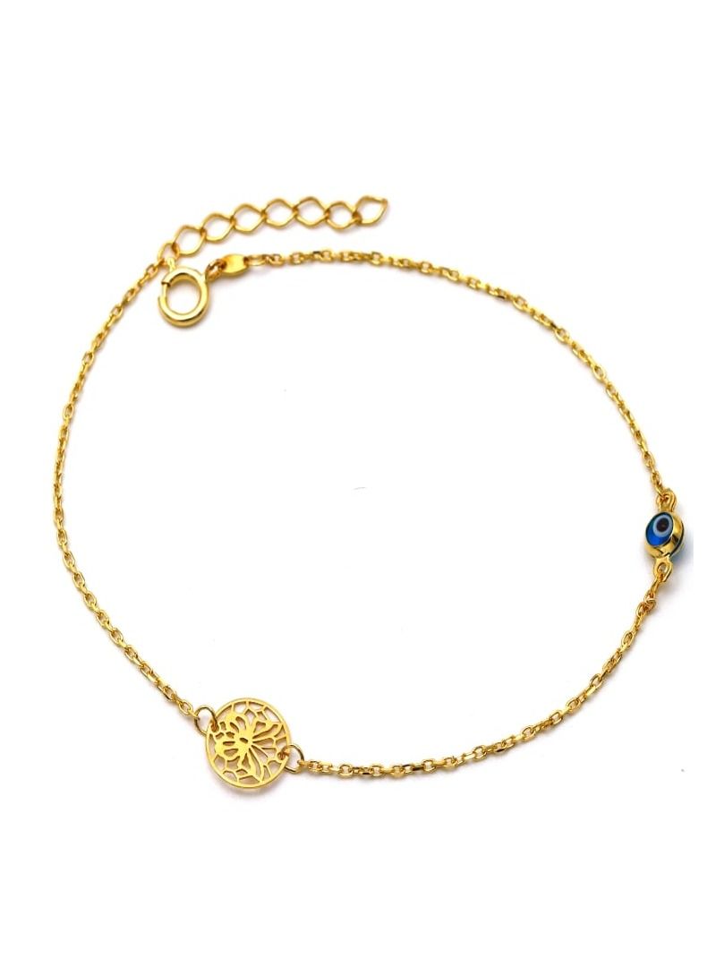 Gold Zone Real Gold Butterfly Round Evil Eye Adjustable Size Bracelet 0737-VI BR1496 - Image 1