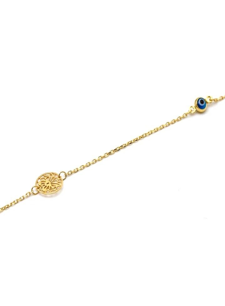 Gold Zone Real Gold Butterfly Round Evil Eye Adjustable Size Bracelet 0737-VI BR1496 - Image 3