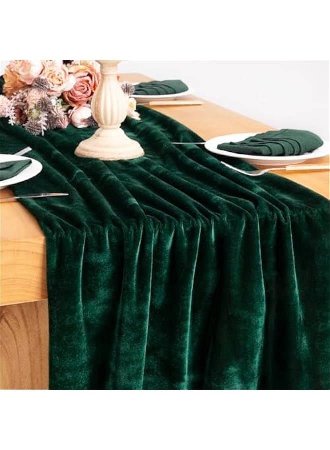 2pcs Emerald Green St Patricks Day Velvet Table Runner 20 x 120 Inches 10ft Luxurious Thick Cotton Fall Winter Thanksgiving Wedding Runner for Bridal Shower - Image 1