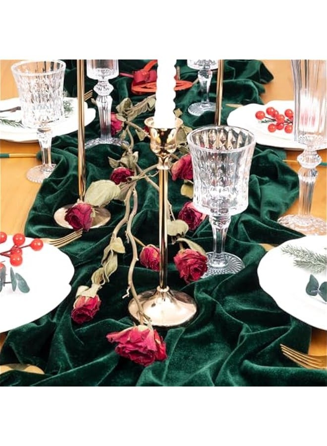2pcs Emerald Green St Patricks Day Velvet Table Runner 20 x 120 Inches 10ft Luxurious Thick Cotton Fall Winter Thanksgiving Wedding Runner for Bridal Shower - Image 2