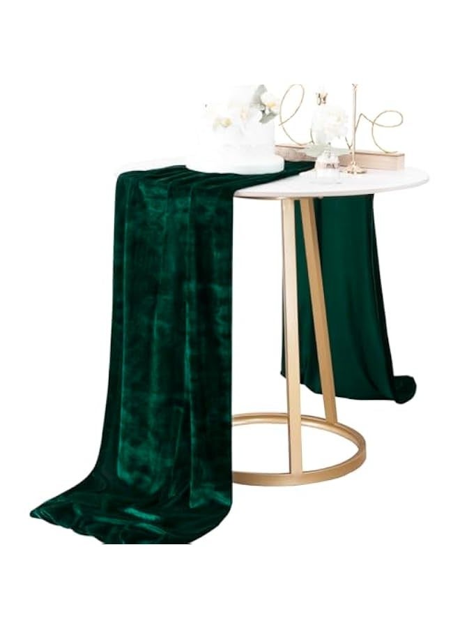 2pcs Emerald Green St Patricks Day Velvet Table Runner 20 x 120 Inches 10ft Luxurious Thick Cotton Fall Winter Thanksgiving Wedding Runner for Bridal Shower - Image 3