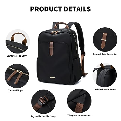 GOLF SUPAGS Laptop Backpack Purse for Women Fits 16 Inch Notebook Casual Daypack Work Travel College Bookbag Fashion Computer Bag (Black, 16 Inch) - Image 4
