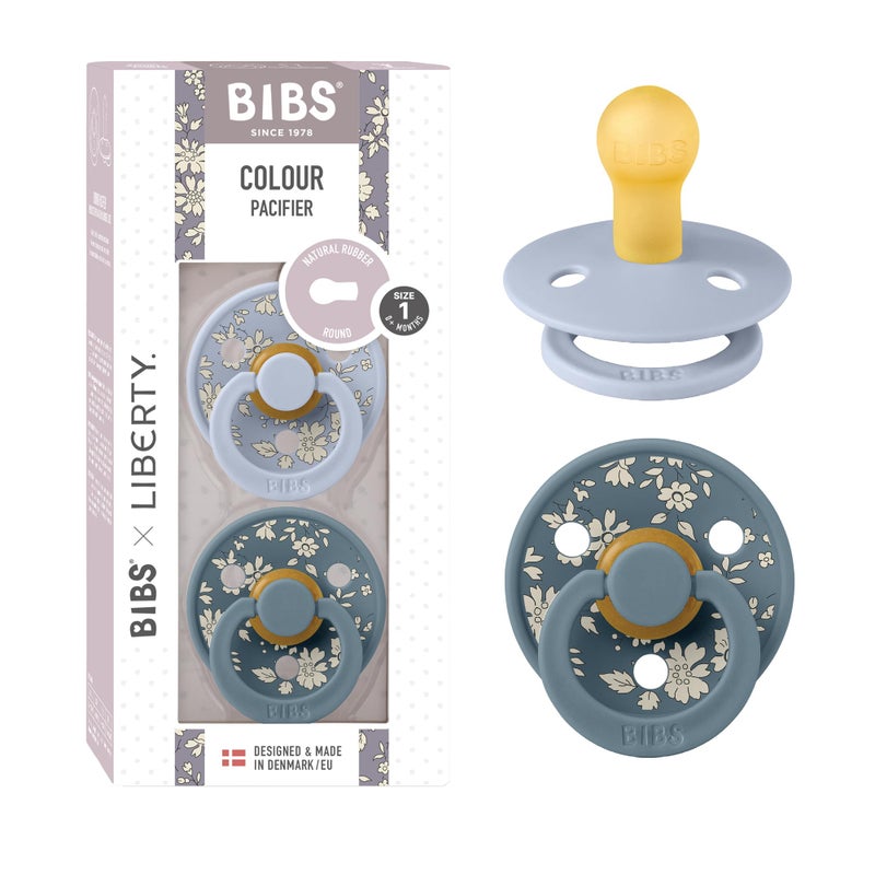 BIBS Colour Liberty Soother 2-Pack, BPA Free Dummy Pacifier, Round Nipple. Natural Rubber Latex, Made in Denmark, Size 1 (0-6 Months), Capel Dusty Blue - Image 1