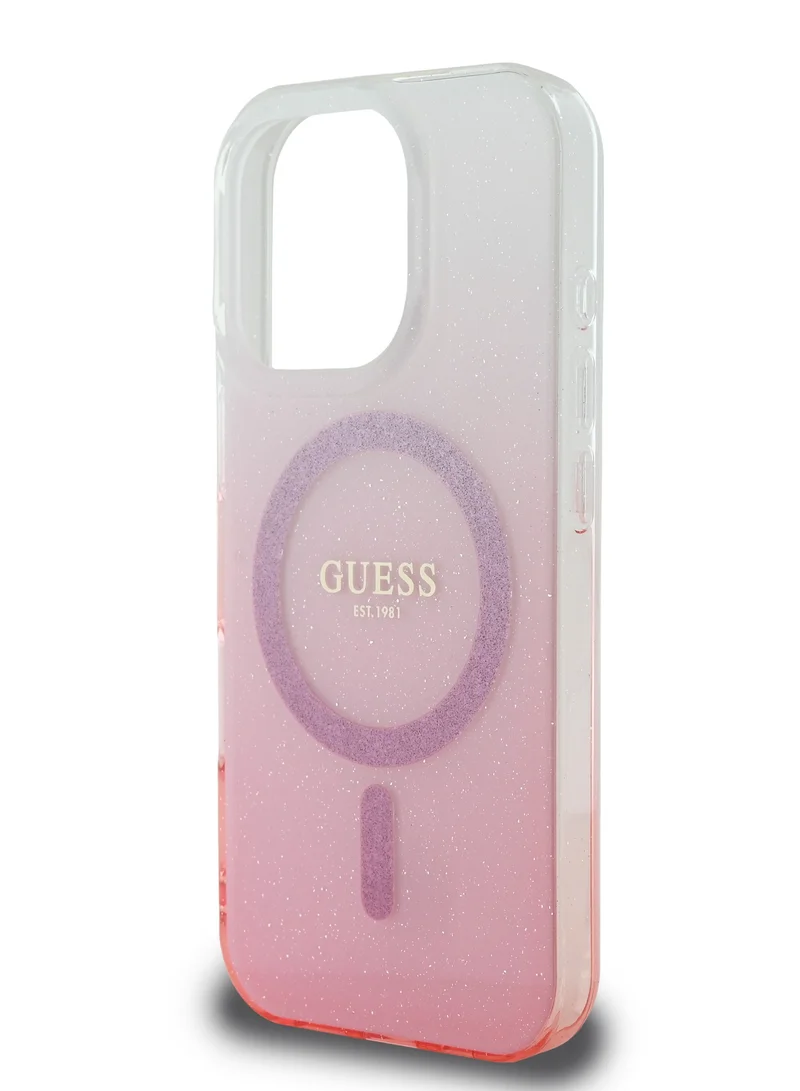 GUESS iPhone 16 Pro Max Magsafe Case IML Glitter Gradient Hard Cover / Slim Profile/ Easy Snap-On/ Comfortable Grip - Pink