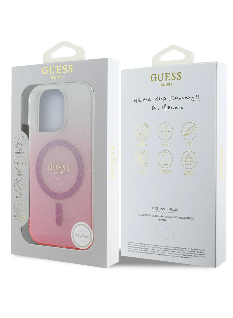 GUESS iPhone 16 Pro Max Magsafe Case IML Glitter Gradient Hard Cover / Slim Profile/ Easy Snap-On/ Comfortable Grip - Pink