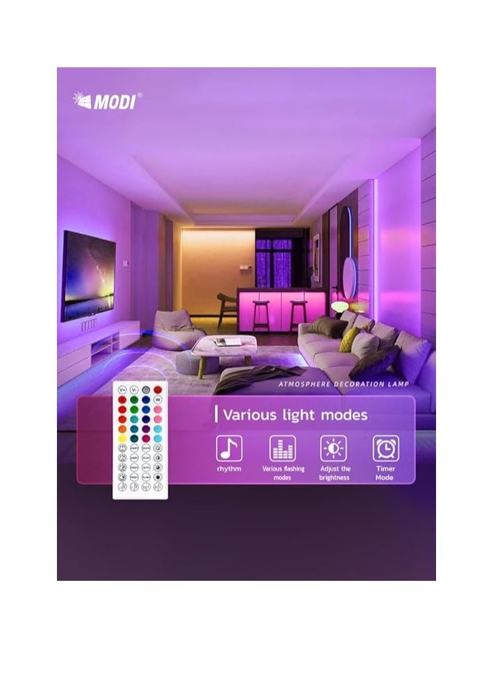 MODI RGB Multi Color LED Strip Light, Type-G Connectivity, Remote Control, 20+ Steady Color, Music Sync Modes, Timing Mode, Brightness Dimming, For Gaming PC Setup, TV Setup (10M)  - Image 2