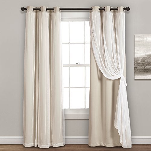 Lush Decor Sheer Grommet Curtains With Insulated Blackout Lining Window Curtain Panels Pair 38W x 84L Wheat  Curtain With Sheer Overlay Elegant Blackout Curtains for Bedroom