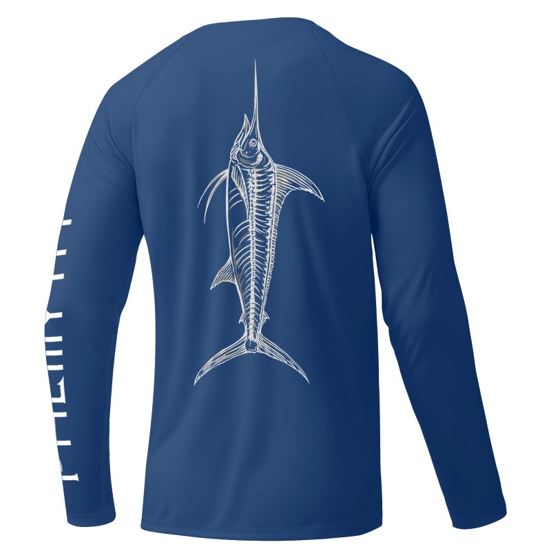 Palmyth Fishing Shirts for Men Long Sleeve UPF 50 Sun Protection UV T Shirt Tee Navy Marlin Sketch 2XL - Image 2