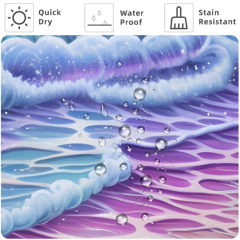 Longan Craft Purple Sunrise Beach Shower Curtain Coastal Seashell Ocean Shower Curtain for Bathroom 72x72 Inch Waterproof Fabric Bathroom Curtain with 12 Hooks Sunset Seafoam Bath Curtain Bathtub Decor - Image 3
