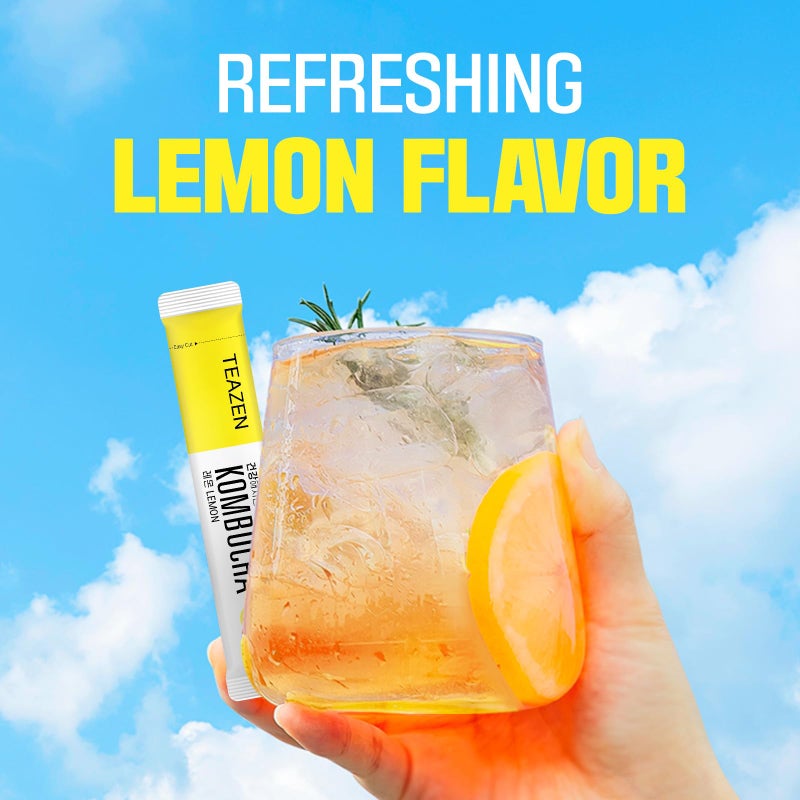 TEAZEN Lemon Kombucha Tea, Hydration Drink Mix, Sugar Free, Live Probiotics & Prebiotics, 10 Sticks, 1.76oz - Image 2