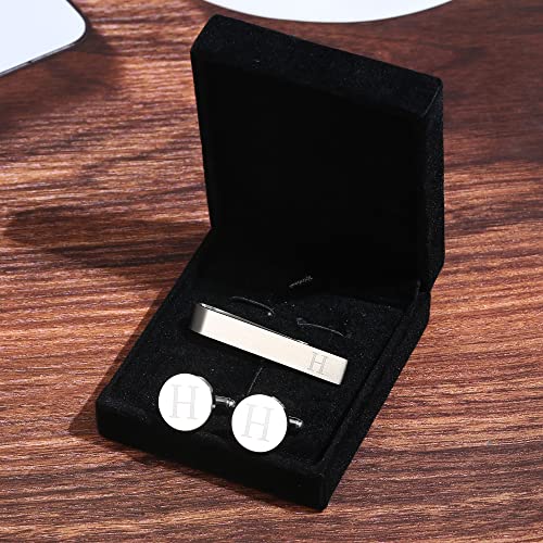 LOYALLOOK مجموعة أزرار أكمام ومشبك ربطة عنق م engraved بحرف أولي من LOYALLOOK - Image 2