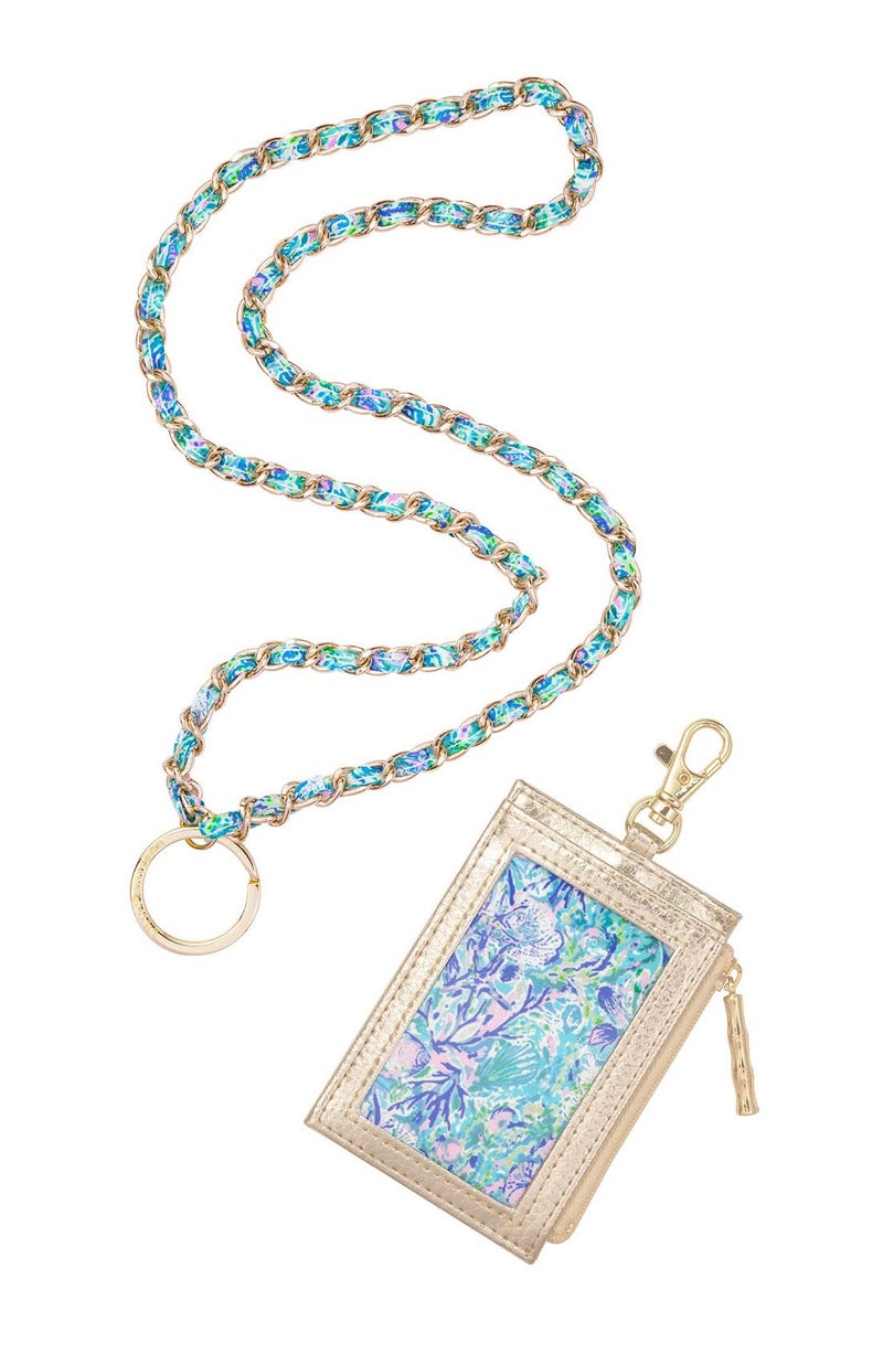 Lilly Pulitzer Lanyard with ID Holder, Keychain Wallet for School or Office, Gold Zipper Wallet, Badge Holder with Clear Window and Card Slots, Soleil It On Me - Image 3