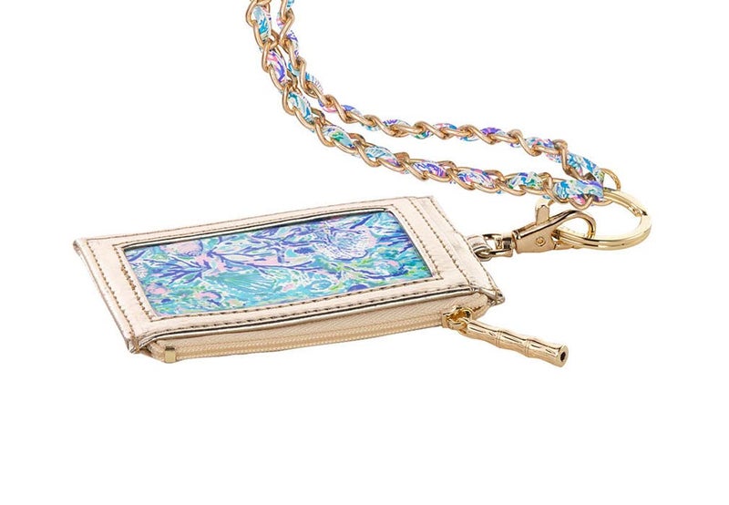 Lilly Pulitzer Lanyard with ID Holder, Keychain Wallet for School or Office, Gold Zipper Wallet, Badge Holder with Clear Window and Card Slots, Soleil It On Me - Image 2
