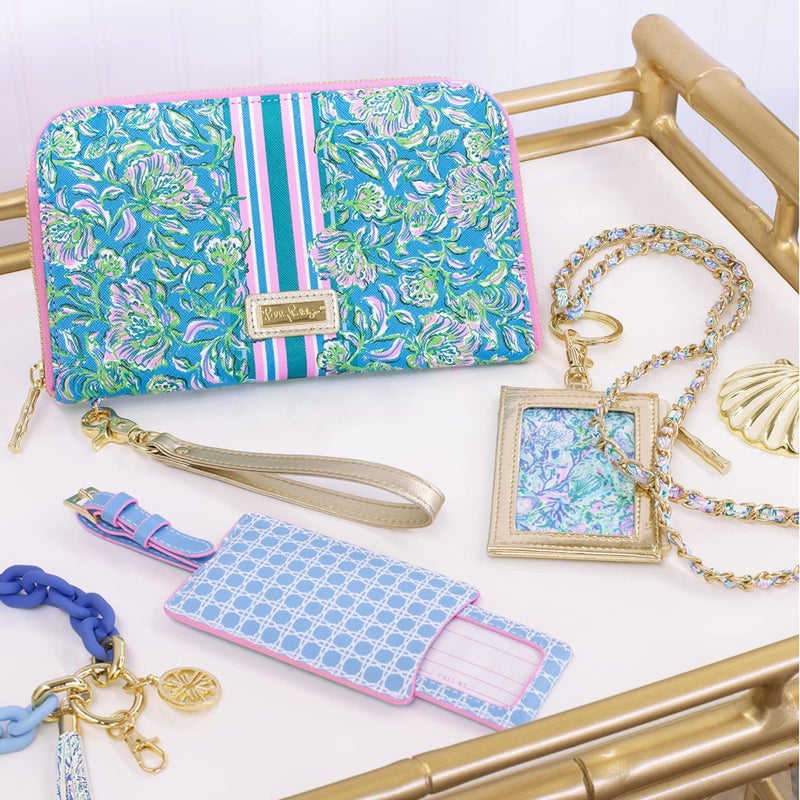 Lilly Pulitzer Lanyard with ID Holder, Keychain Wallet for School or Office, Gold Zipper Wallet, Badge Holder with Clear Window and Card Slots, Soleil It On Me - Image 4