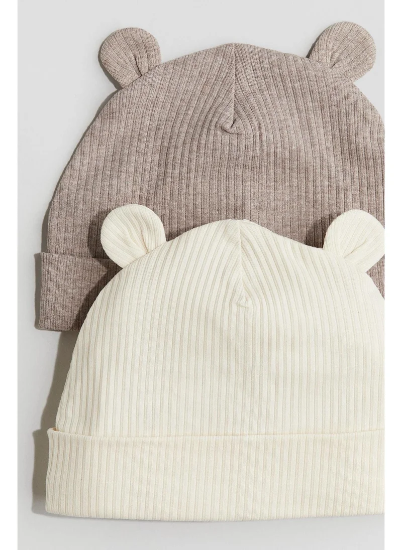 H&M 2-pack ribbed ear-detail beanies