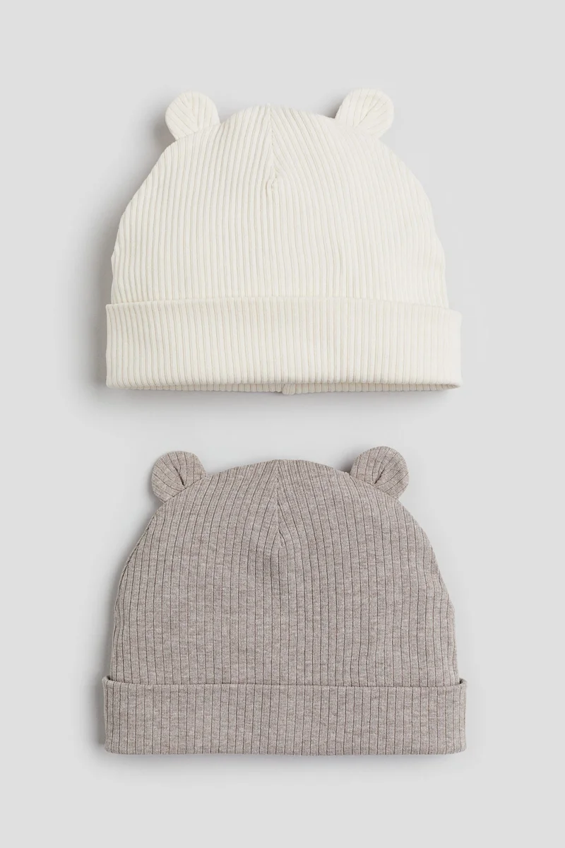 H&M 2-pack ribbed ear-detail beanies