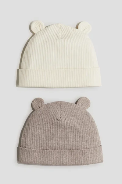 H&M 2-pack ribbed ear-detail beanies
