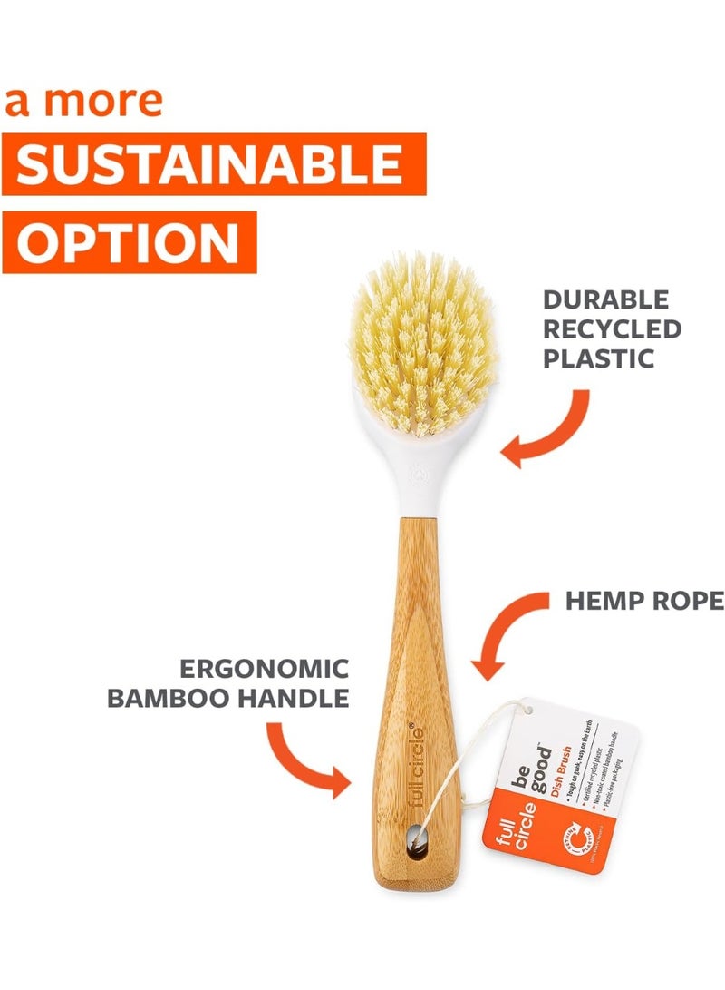 Full Circle Be Good-Bamboo Handle Dish Brushâ€“Sustainable Kitchen Cleaning with Tough Bristles-Natural Dish Scrubber,Nonstick & Cast Iron Cleaner-Long Handle Brush for Dishes,Pots, and Pans,White