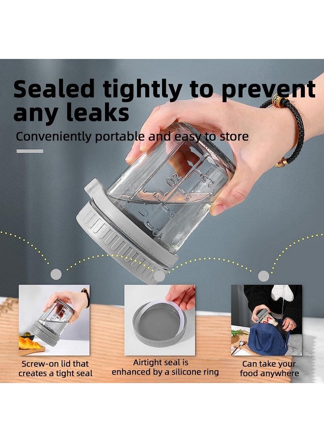 Ash & Roh Oats Containers With Lids And Spoons 350 Ml Glass Mason Jars For Overnight Oats Leak Proof Oatmeal Container Great For Cereal Fruit Vegetable Milk Salad Yogurt (Grey 1) Blue-Green - Image 4