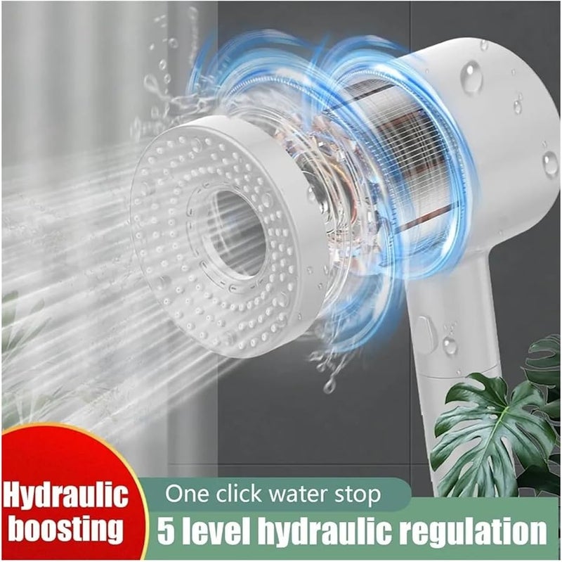 High Pressure ABS Shower Head With 5 Spray Modes Pause Switch Water Saving White - Image 5