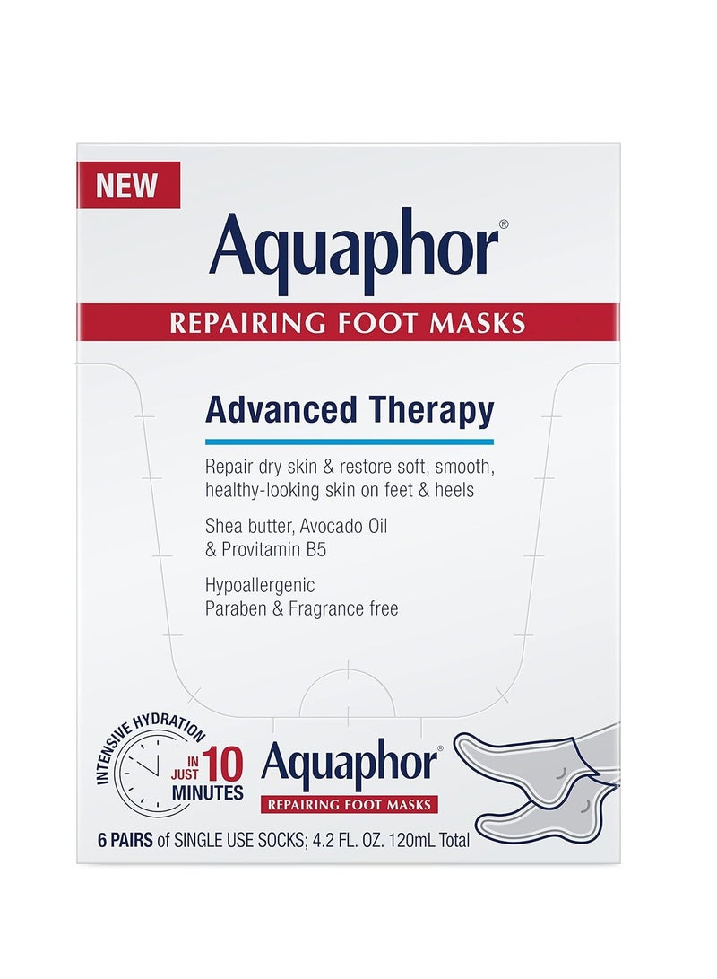 Aquaphor Aquaphor Repairing Foot Masks, Moisturizing Socks for Dry Feet, Hydrating Foot Care Treatment with Avocado Oil and Shea Butter, Pack of 6 - Image 1
