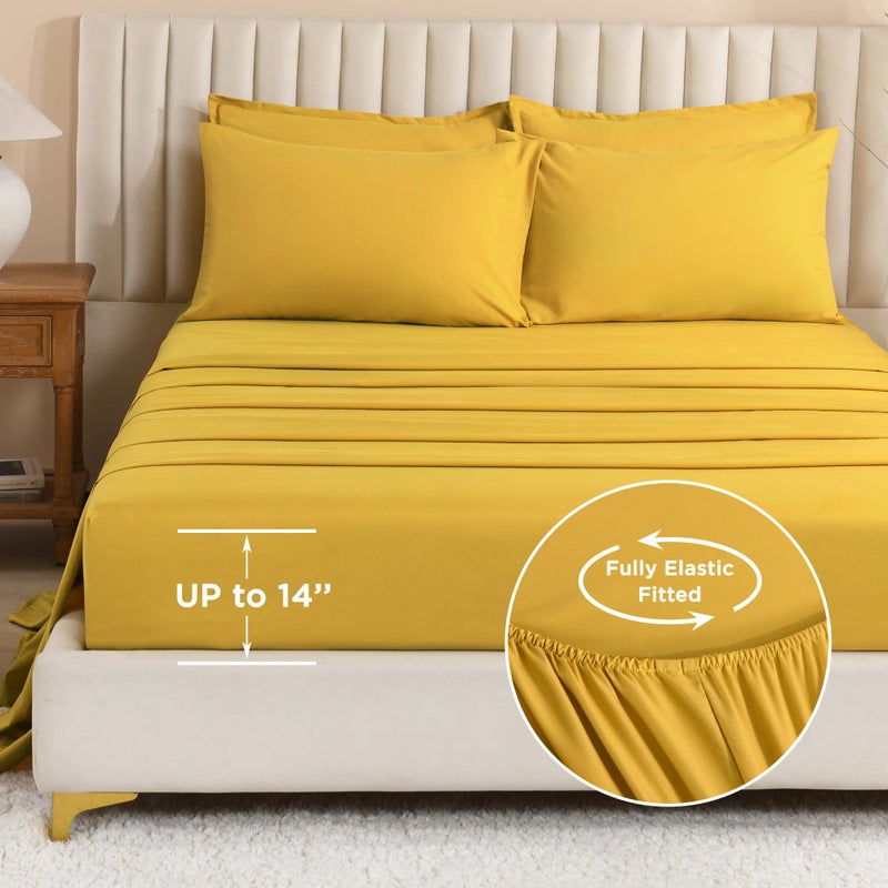 Litanika Litanika Comforter Queen Size Set Mustard Yellow - 7 Pieces Bed in a Bag Queen Beddding Comforter Sets  Plain Lightweight Bed Set with Comforter  Sheets  Pillowcases & Shams  - Image 5