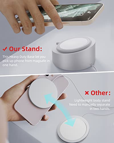 Stouchi Mag- Safe Charger Stand for 25W/15W MagSafe Charger Heavy-Duty Premium Metal Holder Base Desktop Tablet Mount for iPhone 17/16 Pro /16/15 Pro/15/14/13/12 -Silver - Image 2