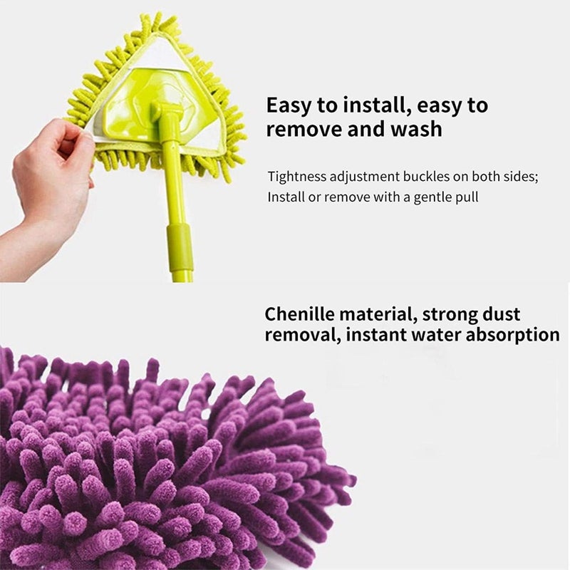 klarako Triangle Cleaning Mop, 180 °Rotatable Retractable Cleaner Mop Chenille +PP+Iron Material for Bathroom, Glass, Wall Floor (Blue) - Image 4