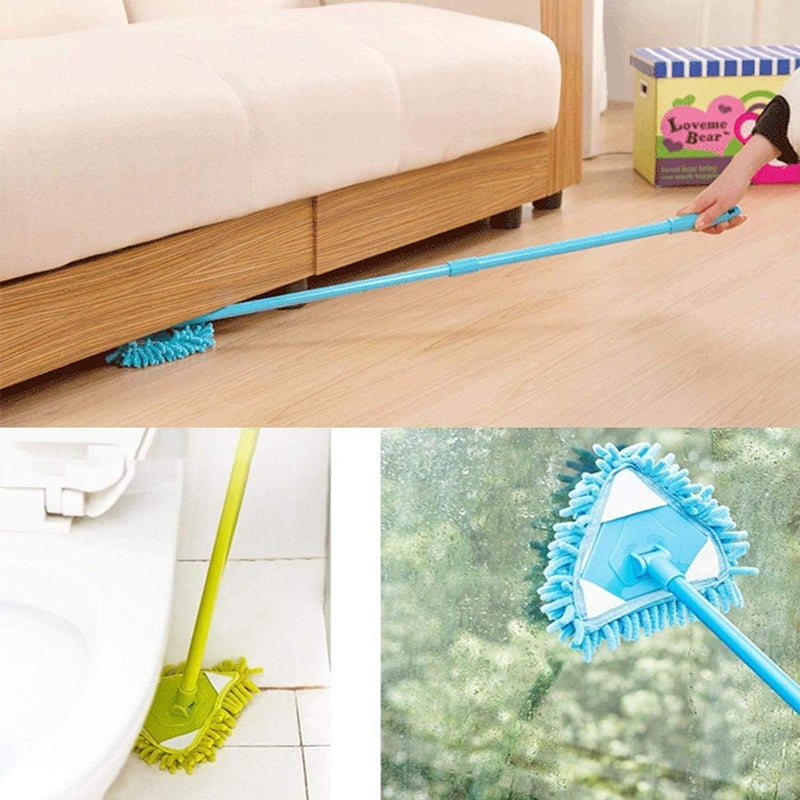 klarako Triangle Cleaning Mop, 180 °Rotatable Retractable Cleaner Mop Chenille +PP+Iron Material for Bathroom, Glass, Wall Floor (Blue) - Image 5