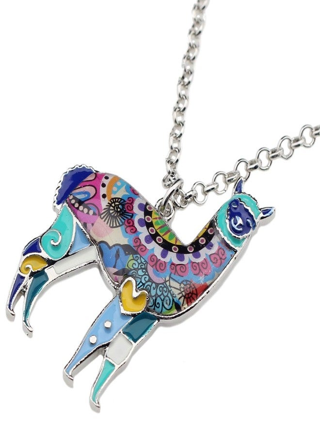 BONSNY Zinc Enamel Alloy South America Floral Alpaca Necklace Chain Pendant Jewelry For Women Charms Gift (Blue) - Image 3