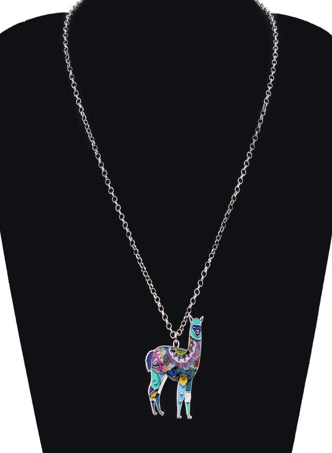 BONSNY Zinc Enamel Alloy South America Floral Alpaca Necklace Chain Pendant Jewelry For Women Charms Gift (Blue) - Image 2