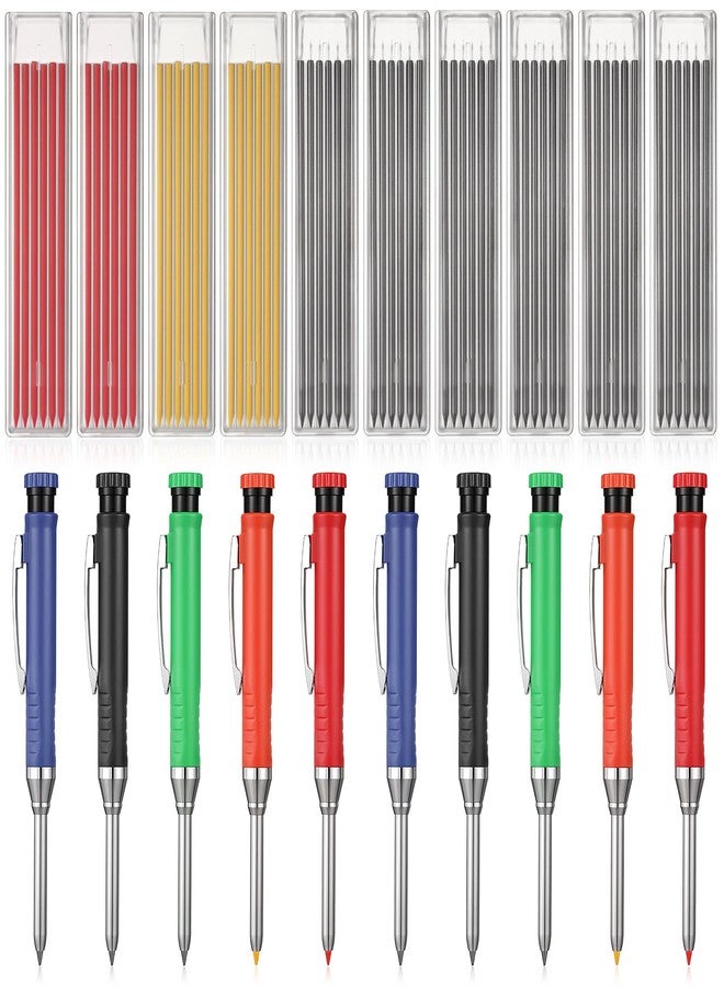 BOHUIZ 10 Pcs Solid Carpenter Pencils with 60 2.8mm Refills, Needle Nose Tip Hole Marker with Built-in Sharpener for Woodworking Drafting Architect Tool - Image 1