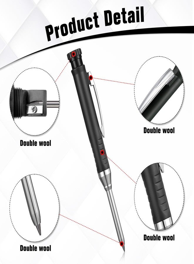 BOHUIZ 10 Pcs Solid Carpenter Pencils with 60 2.8mm Refills, Needle Nose Tip Hole Marker with Built-in Sharpener for Woodworking Drafting Architect Tool - Image 3