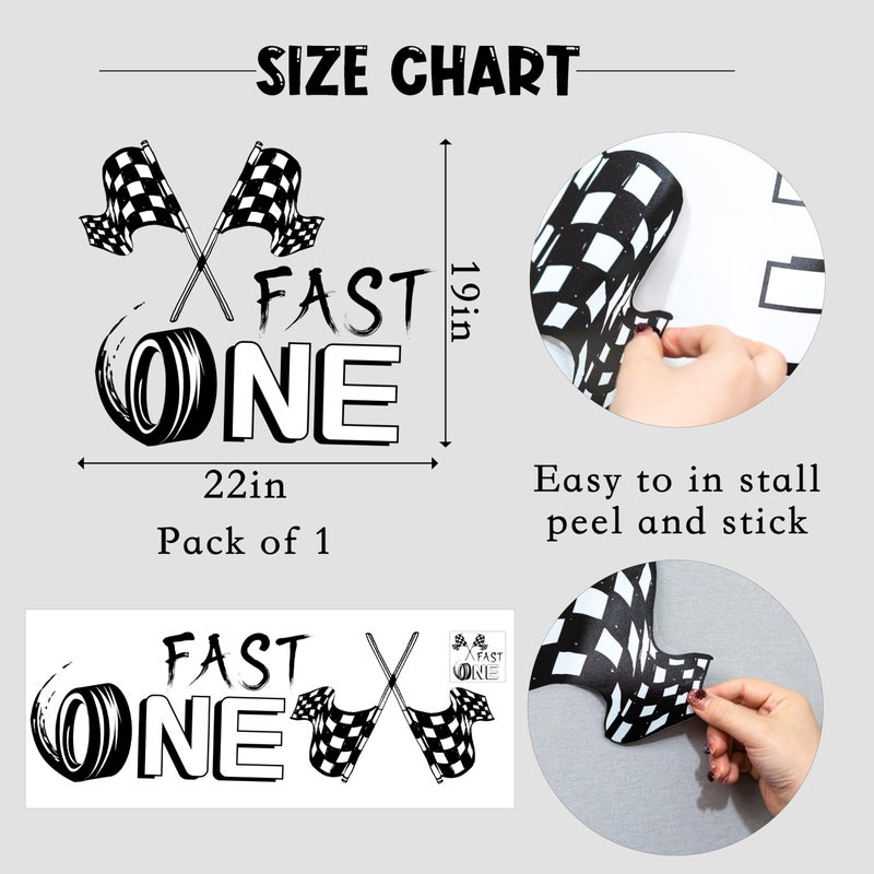 VANGNING Fast One Birthday Racing Decal - Race Car 1st Birthday Decorations Little Boy (Black Fast One Decal) - Image 2