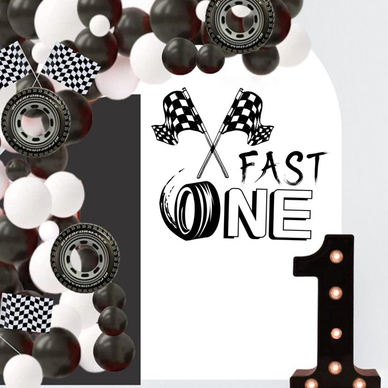 VANGNING Fast One Birthday Racing Decal - Race Car 1st Birthday Decorations Little Boy (Black Fast One Decal) - Image 1