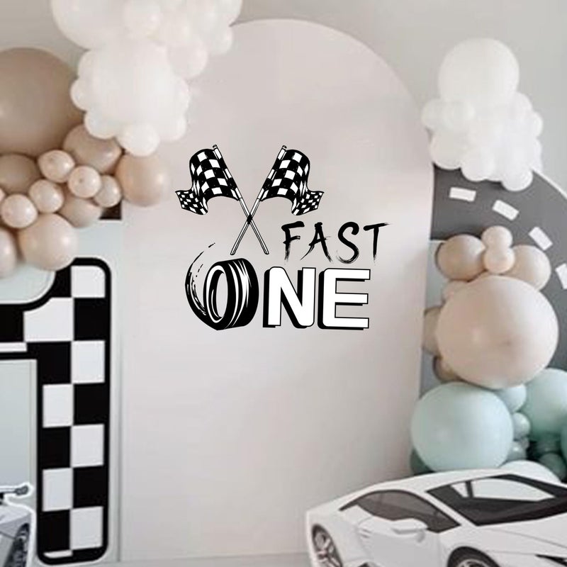 VANGNING Fast One Birthday Racing Decal - Race Car 1st Birthday Decorations Little Boy (Black Fast One Decal) - Image 5