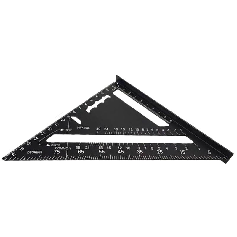 Black Carpenter Speed Square 7 28 Inch Metal Ruler Protractor for Woodworking Drafting - Image 2