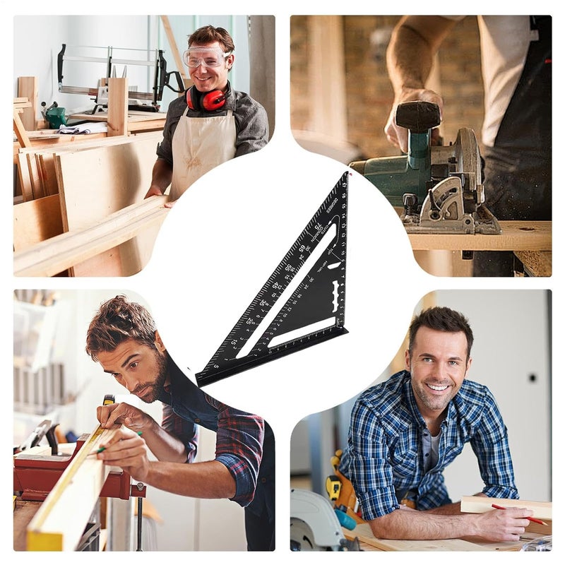 Black Carpenter Speed Square 7 28 Inch Metal Ruler Protractor for Woodworking Drafting - Image 4